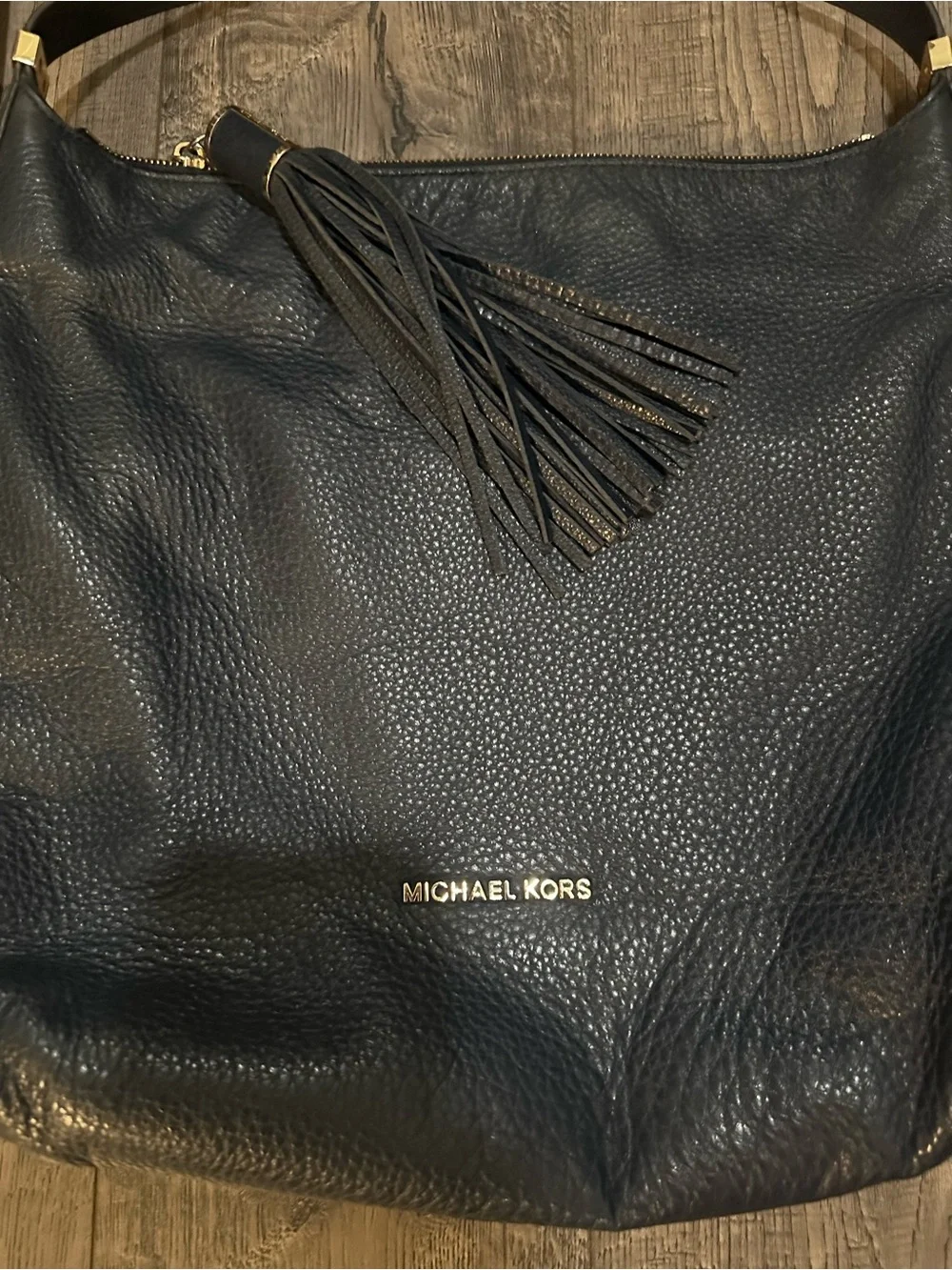 Michael Kors Black Pebbled Leather Tassel Shoulder Bag